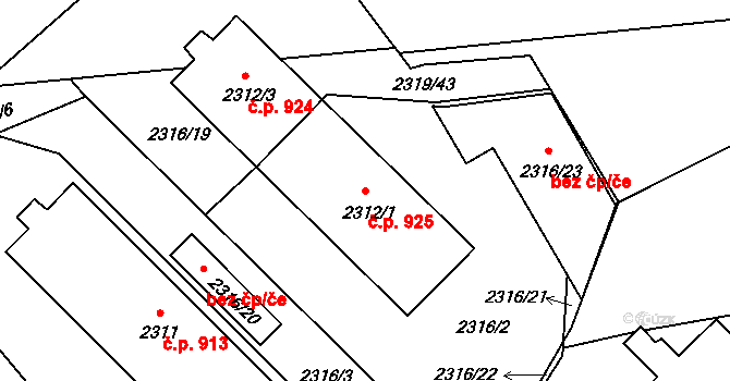 Bludov 925 na parcele st. 2312/1 v KÚ Bludov, Katastrální mapa