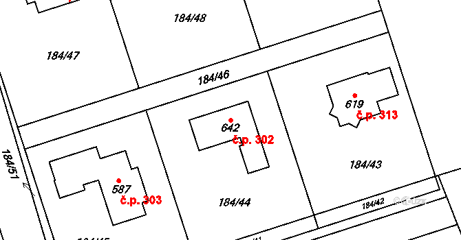 Dolní Libchavy 302, Libchavy na parcele st. 642 v KÚ Dolní Libchavy, Katastrální mapa