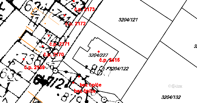 Roudnice nad Labem 2415 na parcele st. 3204/227 v KÚ Roudnice nad Labem, Katastrální mapa