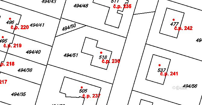 Sedlčánky 236, Čelákovice na parcele st. 518 v KÚ Sedlčánky, Katastrální mapa