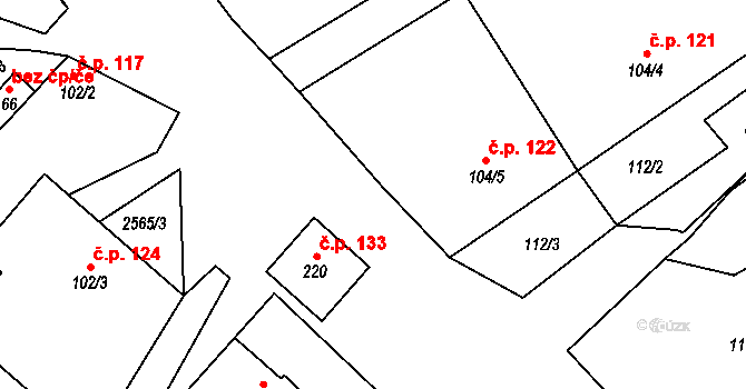 Martínkov 122 na parcele st. 104/5 v KÚ Martínkov, Katastrální mapa
