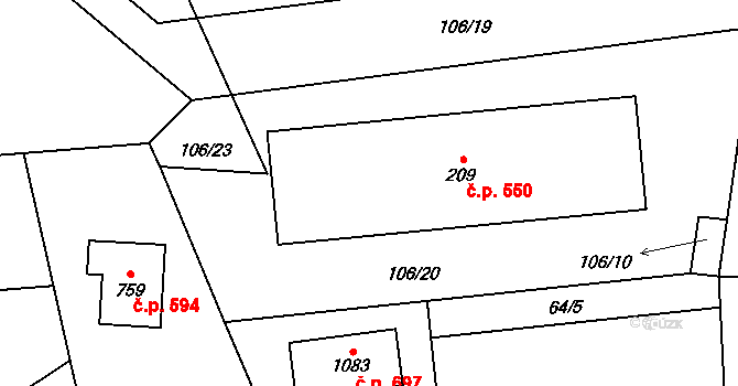 Nechánice 550, Sulice na parcele st. 209 v KÚ Sulice, Katastrální mapa