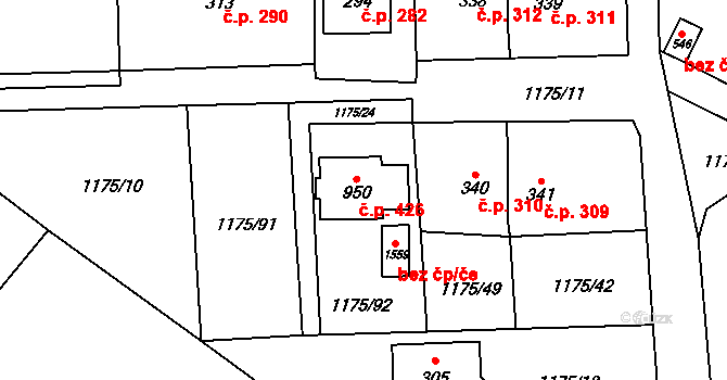 Vranov nad Dyjí 426 na parcele st. 950 v KÚ Vranov nad Dyjí, Katastrální mapa