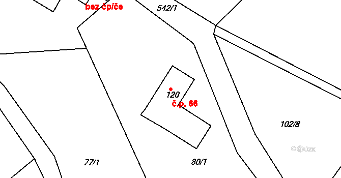Košov 66, Lomnice nad Popelkou na parcele st. 120 v KÚ Košov, Katastrální mapa