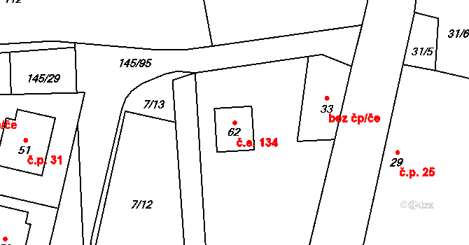 Senožaty 134, Bechyně na parcele st. 62 v KÚ Senožaty u Bechyně, Katastrální mapa