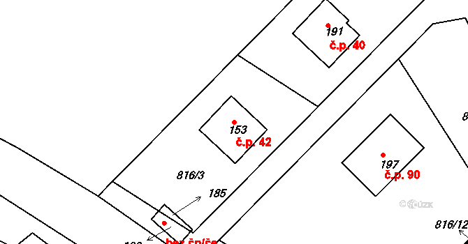 Hošťálkovy 42 na parcele st. 153 v KÚ Hošťálkovy, Katastrální mapa