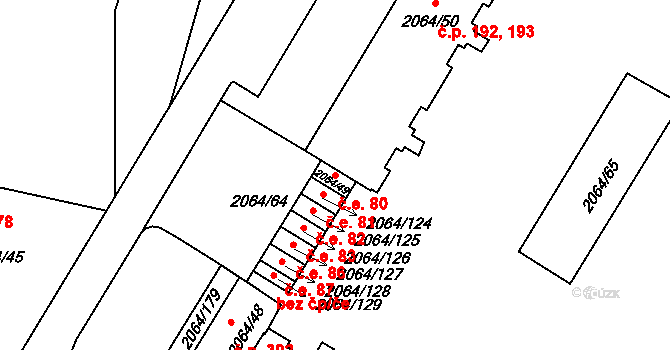 Brňany 80, Vyškov na parcele st. 2064/49 v KÚ Vyškov, Katastrální mapa