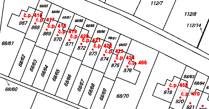 Velká Hleďsebe 423 na parcele st. 874 v KÚ Velká Hleďsebe, Katastrální mapa