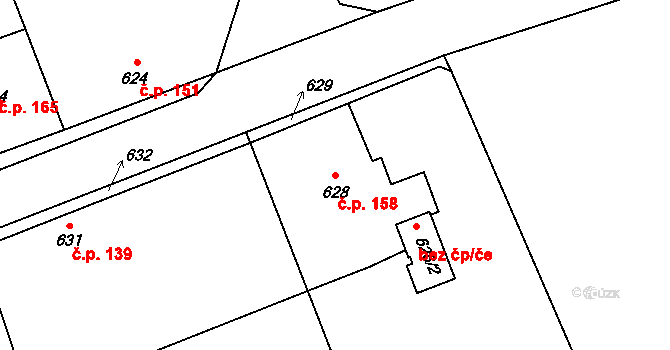 Netvořice 158 na parcele st. 628 v KÚ Netvořice, Katastrální mapa