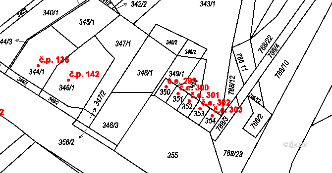 Horákov 299, Mokrá-Horákov na parcele st. 350 v KÚ Horákov, Katastrální mapa