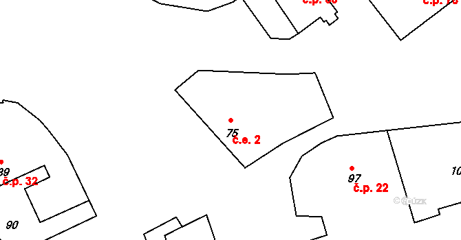 Přešovice 2 na parcele st. 75 v KÚ Přešovice, Katastrální mapa