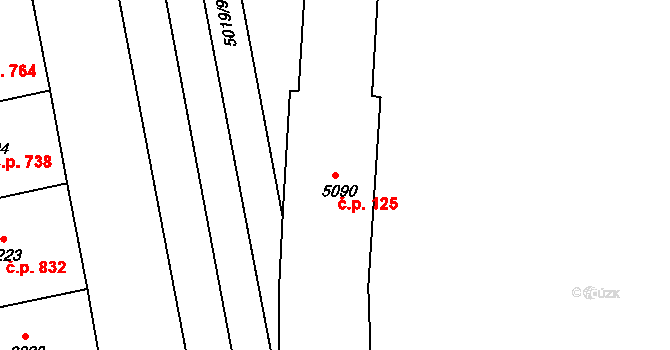 Smíchov 125, Praha na parcele st. 5090 v KÚ Smíchov, Katastrální mapa