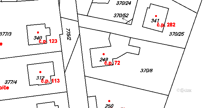 Sedlec 72, Sedlec-Prčice na parcele st. 249 v KÚ Sedlec u Votic, Katastrální mapa