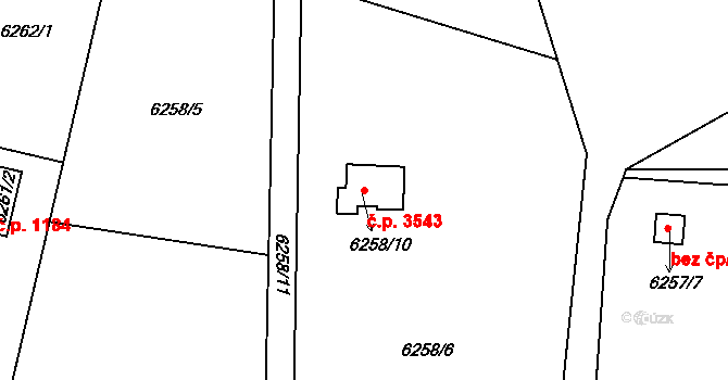 Frýdek 3543, Frýdek-Místek na parcele st. 6258/10 v KÚ Frýdek, Katastrální mapa