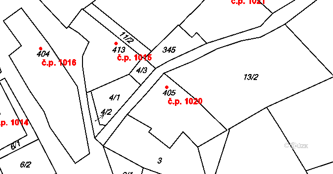 Dvořiště 1020, Bystřice nad Pernštejnem na parcele st. 405 v KÚ Dvořiště u Bystřice nad Pernštejnem, Katastrální mapa