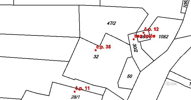 Krašovice 35, Čížová na parcele st. 32 v KÚ Krašovice u Čížové, Katastrální mapa