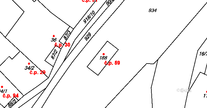 Polichno 59, Luhačovice na parcele st. 188 v KÚ Polichno, Katastrální mapa