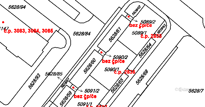 Žatec 40617360 na parcele st. 5090/2 v KÚ Žatec, Katastrální mapa