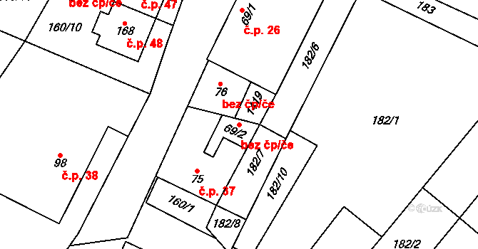 Suchdol nad Lužnicí 40999360 na parcele st. 69/2 v KÚ Bor, Katastrální mapa