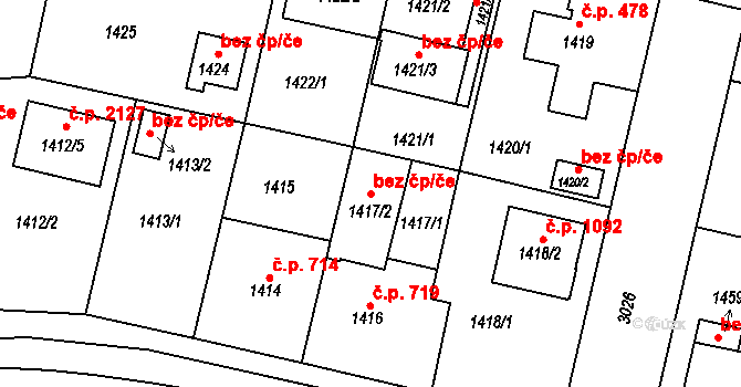Plzeň 41821360 na parcele st. 1417/2 v KÚ Bolevec, Katastrální mapa