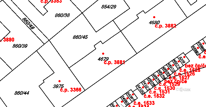 Zlín 3881 na parcele st. 4679 v KÚ Zlín, Katastrální mapa