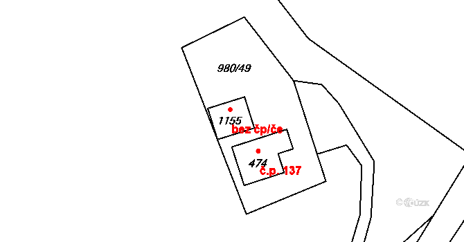 Třinec 43140360 na parcele st. 1155 v KÚ Tyra, Katastrální mapa