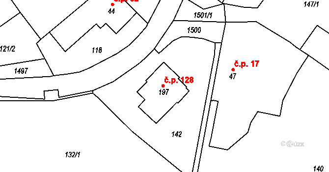 Vršovice 128 na parcele st. 197 v KÚ Vršovice u Opavy, Katastrální mapa