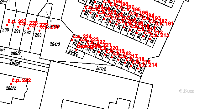 Újezdeček 219 na parcele st. 351 v KÚ Újezdeček, Katastrální mapa