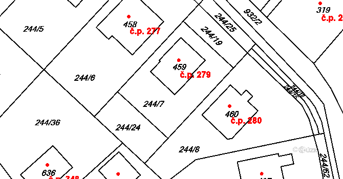 Štítina 279 na parcele st. 459 v KÚ Štítina, Katastrální mapa