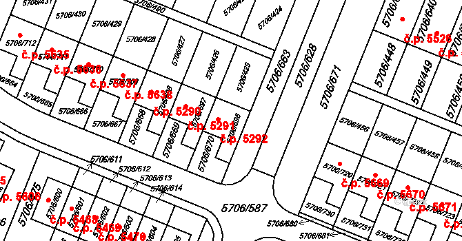 Jihlava 5292 na parcele st. 5706/696 v KÚ Jihlava, Katastrální mapa