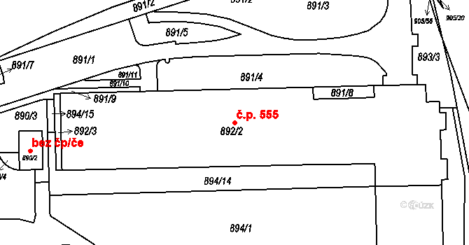 Pisárky 555, Brno na parcele st. 892/2 v KÚ Pisárky, Katastrální mapa