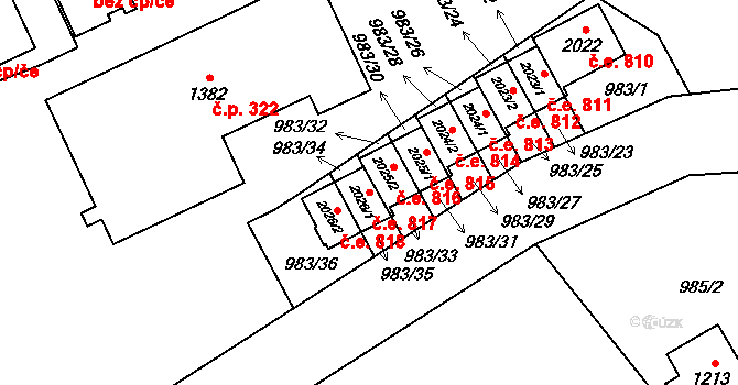Morávka 817 na parcele st. 2026/1 v KÚ Morávka, Katastrální mapa