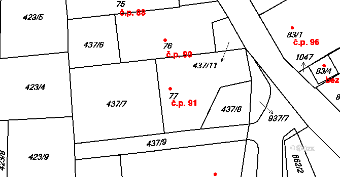Smrkovice 91, Písek na parcele st. 77 v KÚ Smrkovice, Katastrální mapa