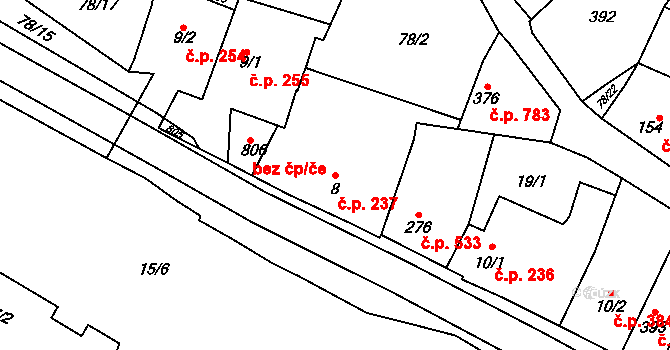 Kralupy nad Vltavou 237 na parcele st. 8 v KÚ Lobeč, Katastrální mapa