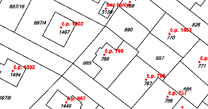 Neratovice 795 na parcele st. 768 v KÚ Neratovice, Katastrální mapa