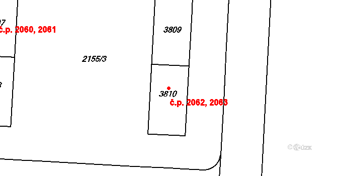 Zelené Předměstí 2062,2063, Pardubice na parcele st. 3809 v KÚ Pardubice, Katastrální mapa