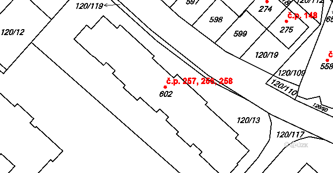 Trnová 256,257,258, Pardubice na parcele st. 602 v KÚ Trnová, Katastrální mapa
