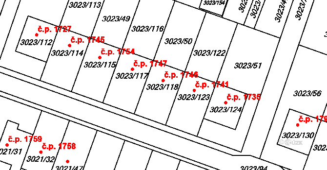 Mikulov 1746 na parcele st. 3023/118 v KÚ Mikulov na Moravě, Katastrální mapa