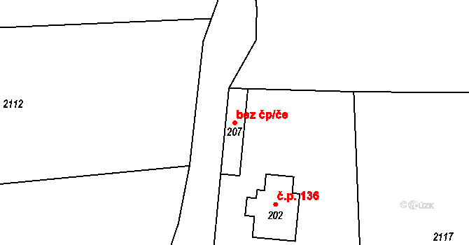 Ves Touškov 78185360 na parcele st. 207 v KÚ Ves Touškov, Katastrální mapa