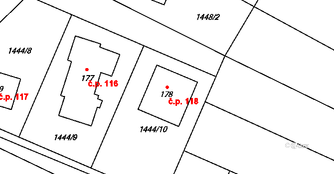 Hodov 118 na parcele st. 178 v KÚ Hodov, Katastrální mapa