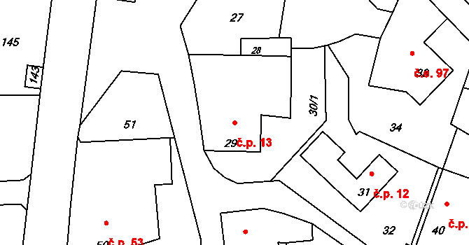 Kletné 13, Suchdol nad Odrou na parcele st. 29 v KÚ Kletné, Katastrální mapa