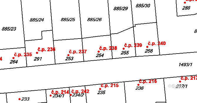 Lhenice 238 na parcele st. 254 v KÚ Lhenice, Katastrální mapa