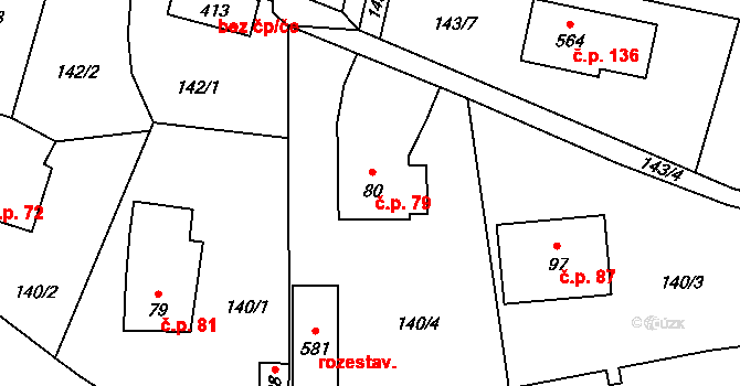 Vyšný 79, Český Krumlov na parcele st. 80 v KÚ Vyšný, Katastrální mapa