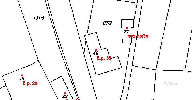 Syrov 33 na parcele st. 48 v KÚ Syrov, Katastrální mapa