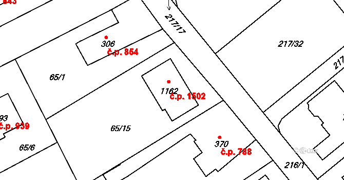 Rudná 1502 na parcele st. 1162 v KÚ Hořelice, Katastrální mapa