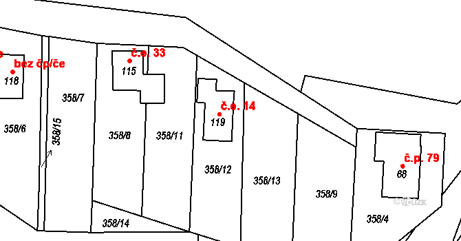 Proruby 14, Brzice na parcele st. 119 v KÚ Proruby, Katastrální mapa