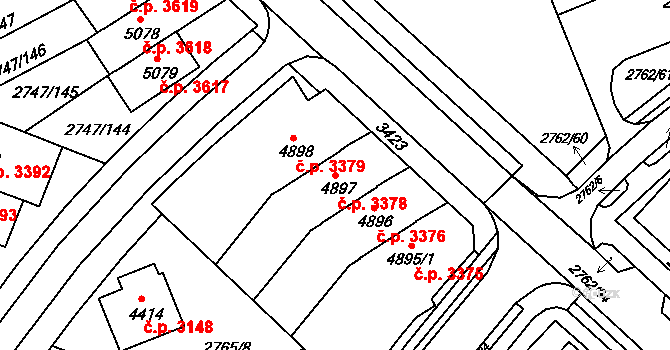 Kroměříž 3378 na parcele st. 4897 v KÚ Kroměříž, Katastrální mapa