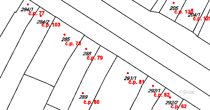 Bystřice pod Hostýnem 80 na parcele st. 289 v KÚ Bystřice pod Hostýnem, Katastrální mapa