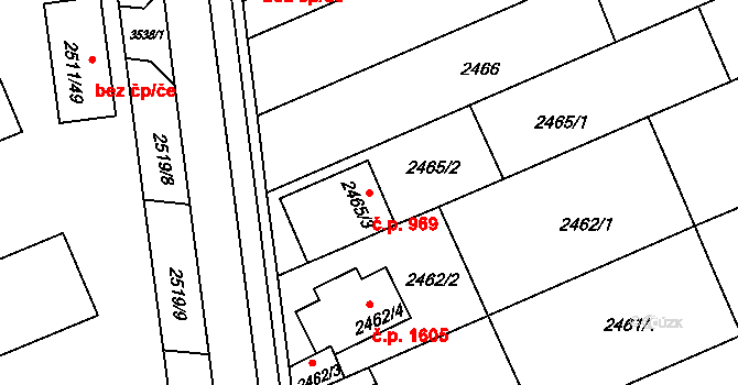 Holešov 969 na parcele st. 2465/3 v KÚ Holešov, Katastrální mapa