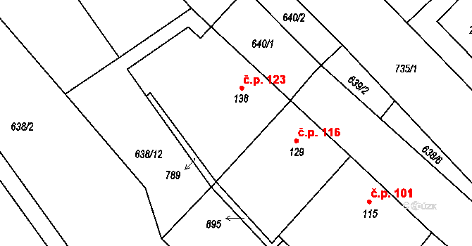 Hluchov 123 na parcele st. 138 v KÚ Hluchov, Katastrální mapa